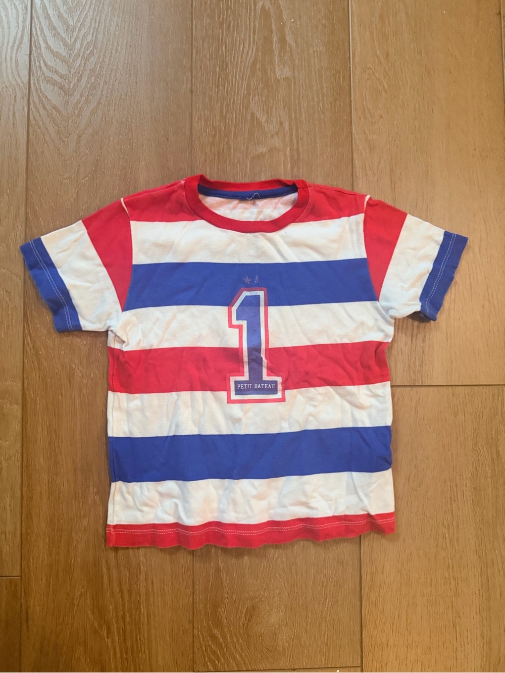 Petit Bateau Red, White & Blue Striped Tee with '1' Graphic